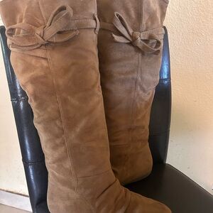 Women's Tan Suede Look Knee-High Boots